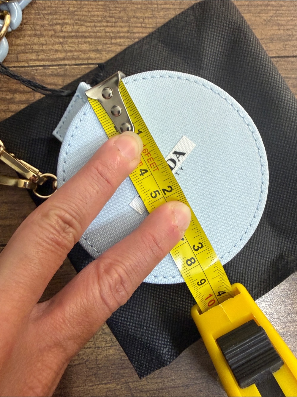 Prada Light Blue Round Coin Pouch with Gold-Tone Chain - Picture 9 of 11